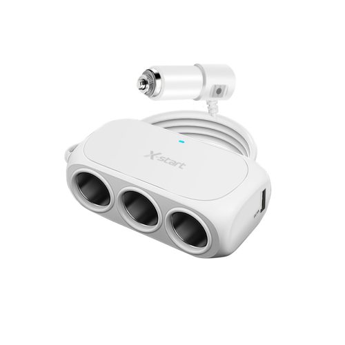 X-start 5 az 1-ben autós elosztó adapter – 3 szivargyújtó aljzat + 2 USB port, 120W, fekete / fehér (Model A63)