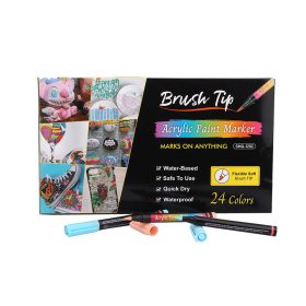   24 színű akril festék marker készlet rugalmas ecsetheggyel – Brush Tip Acrylic Paint Marker