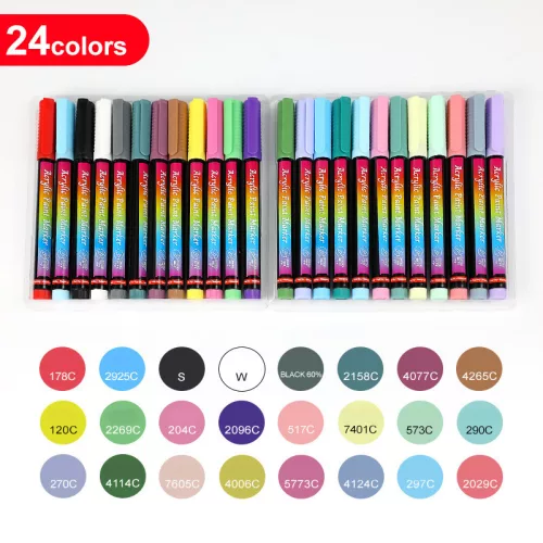 24 színű akril festék marker készlet rugalmas ecsetheggyel – Brush Tip Acrylic Paint Marker