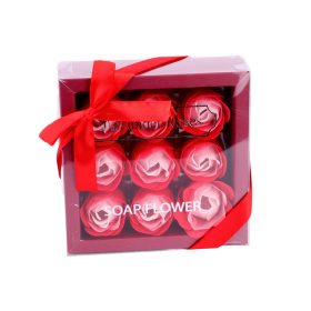 Illatos rózsabox szappanrózsa csokor 9 db piros rózsával