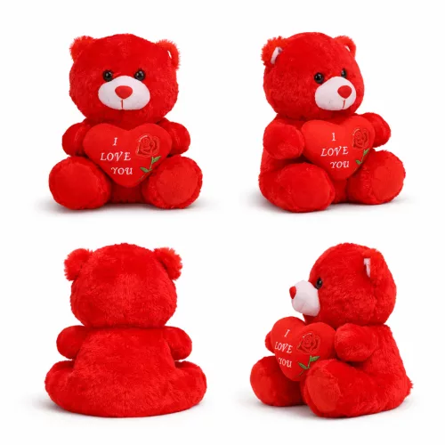 Plüss maci „I LOVE YOU” szívvel – piros plüss játék 21 cm, romantikus ajándék