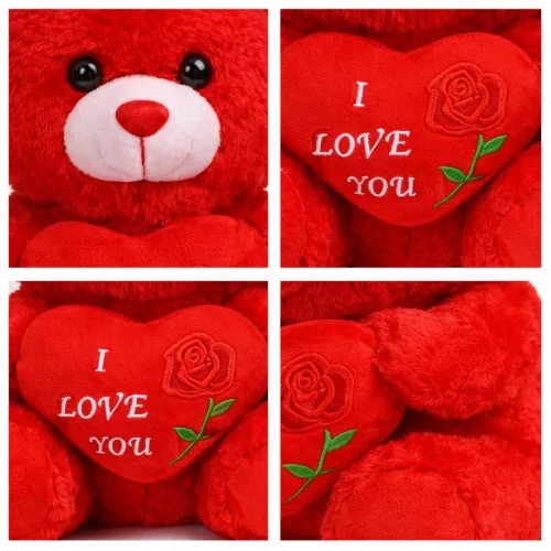Plüss maci „I LOVE YOU” szívvel – piros plüss játék 21 cm, romantikus ajándék
