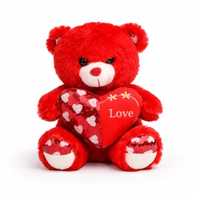   Plüss maci „Love” szívvel – piros plüss játék 30 cm, romantikus ajándék