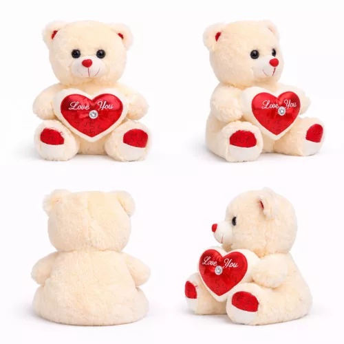 Plüss maci „Love You” szívvel – világos színű plüss játék 30 cm, romantikus ajándék