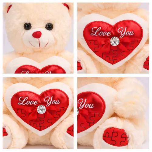 Plüss maci „Love You” szívvel – világos színű plüss játék 30 cm, romantikus ajándék