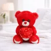 Plüss maci „Love” virágcsokorral – piros plüss játék 25 cm, romantikus ajándék