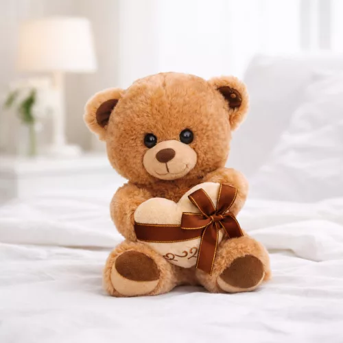 Plüss maci „Love” szívvel – barna plüss játék 25 cm, romantikus ajándék