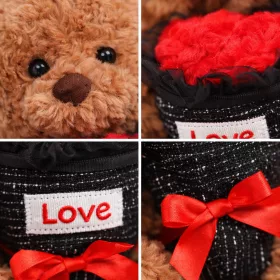   Plüss maci „Love” virágcsokorral – barna plüss játék 30 cm, romantikus ajándék