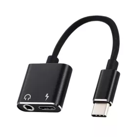   Audio adapter - Type-C / 3,5mm Jack + Type-C töltő aljzattal - Fekete