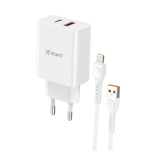 X-start 27.5W Gyors Töltőfej USB-A → Lightning kábellel – PD + QC gyorstöltés, iPhone kompatibilis (CDQ081L)