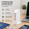 X-start 5 portos USB hálózati gyorstöltő – 6.0A, többkészülékes töltőállomás, kompakt asztali töltő