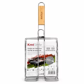   BBQ grill kolbász sütő 51×27×17×5,5 cm – rozsdamentes húsrács fa nyéllel