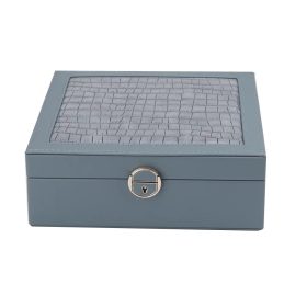 Műbör Kígyóbőr Mintás Ékszertartó Tükörrel - kék