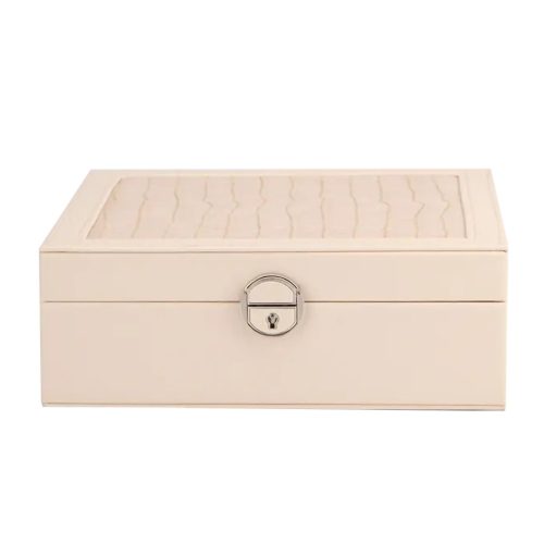 Műbör Kígyóbőr Mintás Ékszertartó Tükörrel - bézs