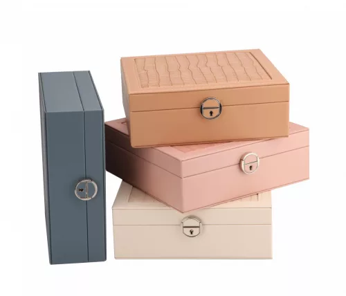 Műbör Kígyóbőr Mintás Ékszertartó Tükörrel - világosbarna