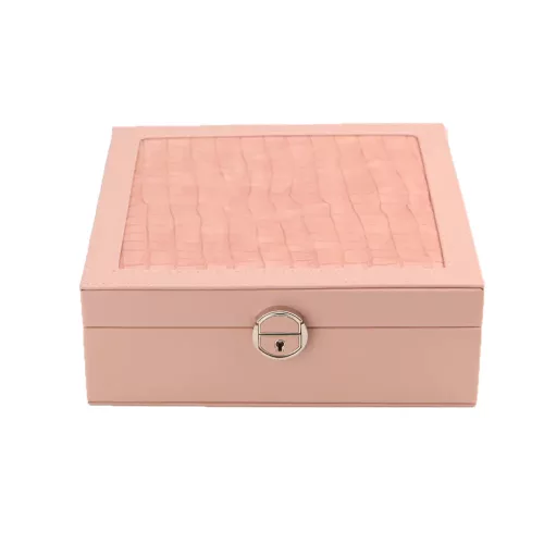 Műbör Kígyóbőr Mintás Ékszertartó Tükörrel - rózsaszín