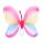 Rózsaszín pillangó, sárgás-kékes szárnnyal, pálcával és fejdísszel, színes pink, szárny: 41 x 43 cm