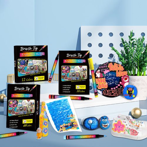 48 színű akril festék marker készlet rugalmas ecsetheggyel – Brush Tip Acrylic Paint Marker