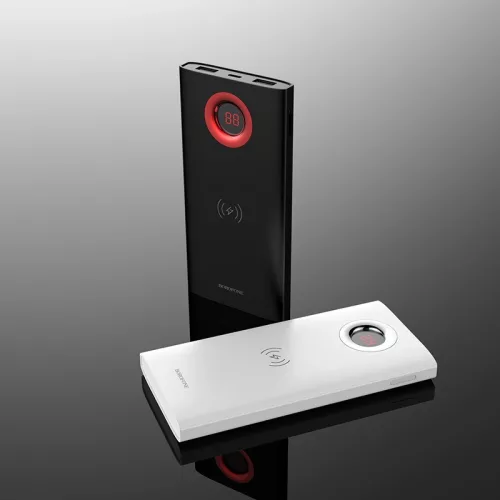 BOROFONE BT16 Power bank vezeték nélküli töltéssel 5W 10000mAh, vezeték nélküli + 2db 2A USB kimenettel,  LED kijelző - Fekete