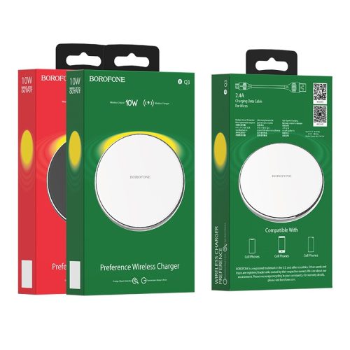 BOROFONE BQ3 Vezeték nélküli töltő Kör alakú 10W, QI támogatás - Fehér