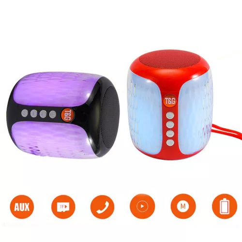 Hordozható Bluetooth hangszóró, Színes LEDS Világít TG611 - Piros