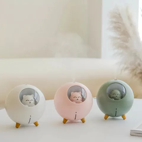 Planet Cat Párásító – 220 ml zöld aromaterápiás párásító LED világítással