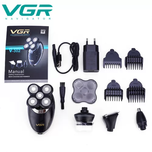 V-302 elektromos borotva és nedves hajvágó – 5 forgófejes, dupla gyűrűs pengével