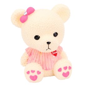   Mackó formájú pénzpersely rózsaszín pulcsiban – aranyos műanyag persely gyerekeknek, 17 cm