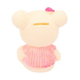   Mackó formájú pénzpersely rózsaszín pulcsiban – aranyos műanyag persely gyerekeknek, 17 cm