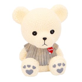   Mackó formájú pénzpersely szürke pulcsiban – aranyos műanyag persely gyerekeknek, 17 cm