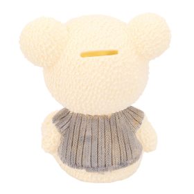   Mackó formájú pénzpersely szürke pulcsiban – aranyos műanyag persely gyerekeknek, 17 cm