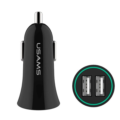 USAMS CC013 Autós szivargyújtó töltő Dupla USB + U-Gee 2v1 Kábel - Fekete