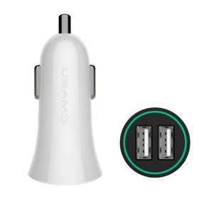   USAMS CC013 Autós szivargyújtó töltő Dupla USB + U-Gee 2v1 Kábel - Fehér