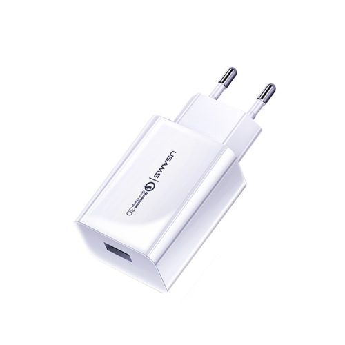 USAMS T22 Gyorstöltő, Utazó töltő, 18W USB QC3.0 - Fehér 