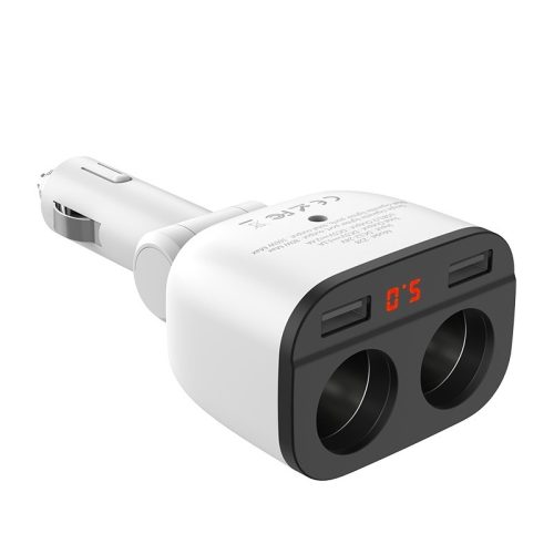 HOCO Z28 Dupla USB szivargyújtó elosztó és USB töltő LED kijelzővel - Fehér