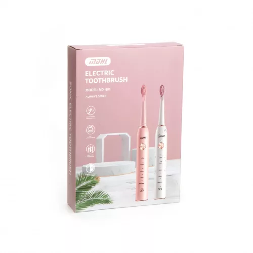 MDHL Elektromos fogkefék 5 üzemmód + 5 féj, USB töltés - Fehér