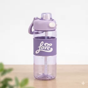  680 ml-es motivációs sport kulacs szívószállal és mérőskálával – BPA-mentes ivópalack, lila