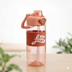   680 ml-es sport kulacs szívószállal és mérőskálával – BPA-mentes ivópalack, barack-barna