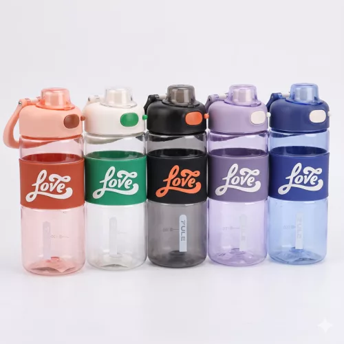 680 ml-es sport kulacs szívószállal és mérőskálával – BPA-mentes ivópalack, barack-barna