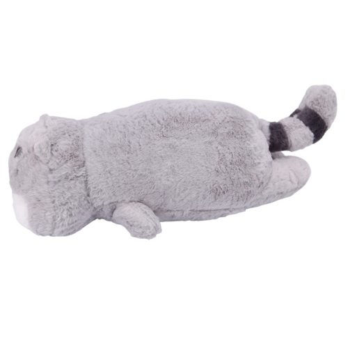 Szürke cica alakú plüss párna – szőrös, puha, 60 cm-es macskás alvópárna gyerekeknek