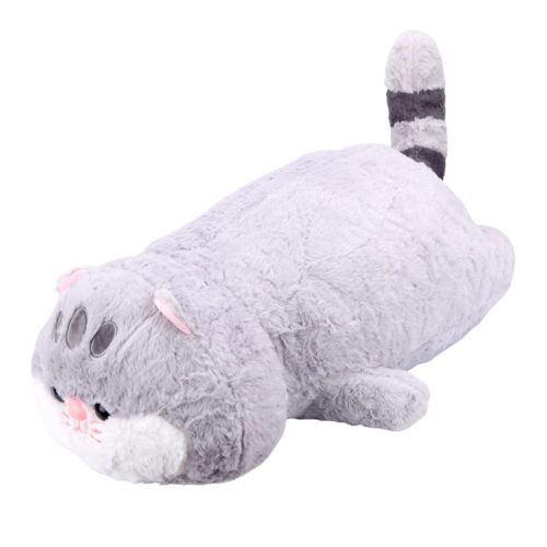 Óriás szőrös cica párna – 80 cm, szürke, puha plüss fekvőpárna