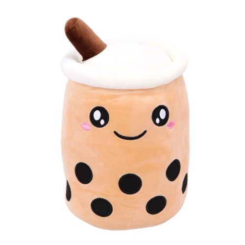 Plüss bubble tea figura – barna, 30 cm, nagy puha játék mosolygó arccal