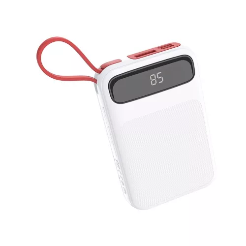 HOCO J40 Hordozható Power Bank 10000 mAh, 1x USB + integrált Lightning kábellel kimenet - Fehér