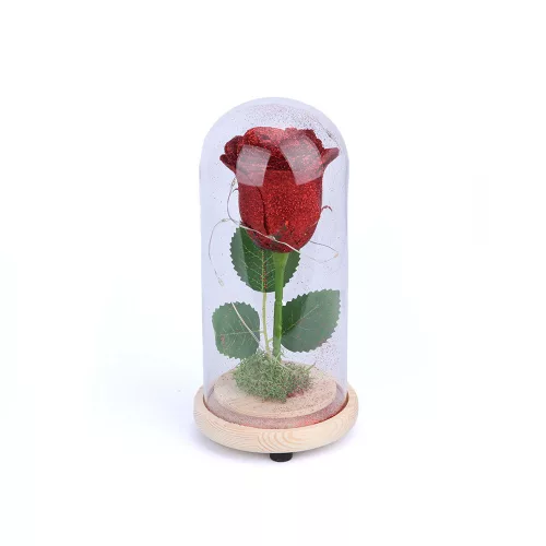 LED-es vörös műrózsa, natúr talppal, 17 cm