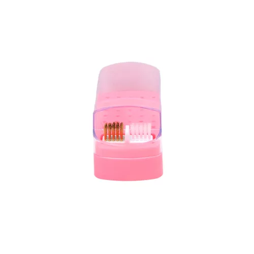 Csiszolófej tartó és tisztító doboz – rózsaszín, fedéllel és kefével