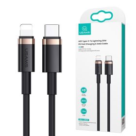   USAMS U63 adatátviteli kábel, Type-C To Lightning 20W PD gyorstöltés támogatás, 120 cm hosszú - Fekete