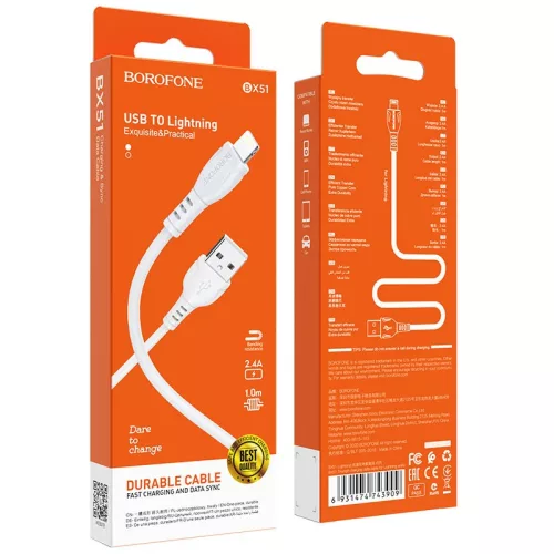BOROFONE BX51 USB Lightning töltő és adatkábel 1m 2.4A - Fekete