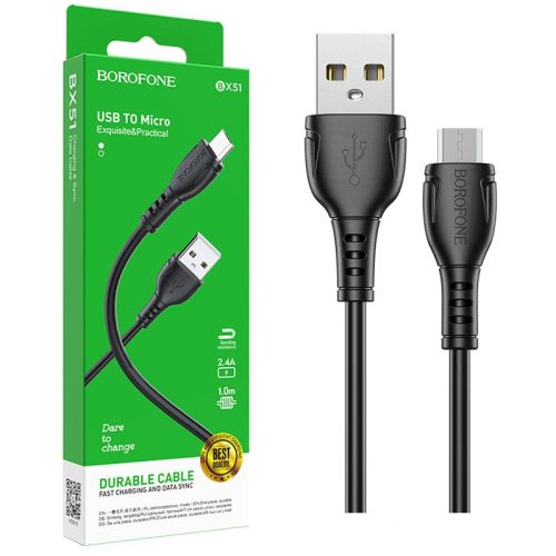 BOROFONE BX51 USB Micro  töltő és adatkábel 1m 2.4A - Fekete