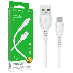   BOROFONE BX51 USB Micro  töltő és adatkábel 1m 2.4A - Fehér