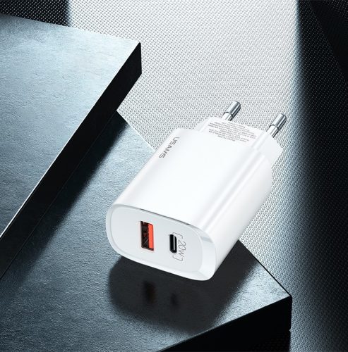 USAMS US-CC121 Gyorstöltő 20W USB + USB-C, QC3.0 + PD3.0 - Feher